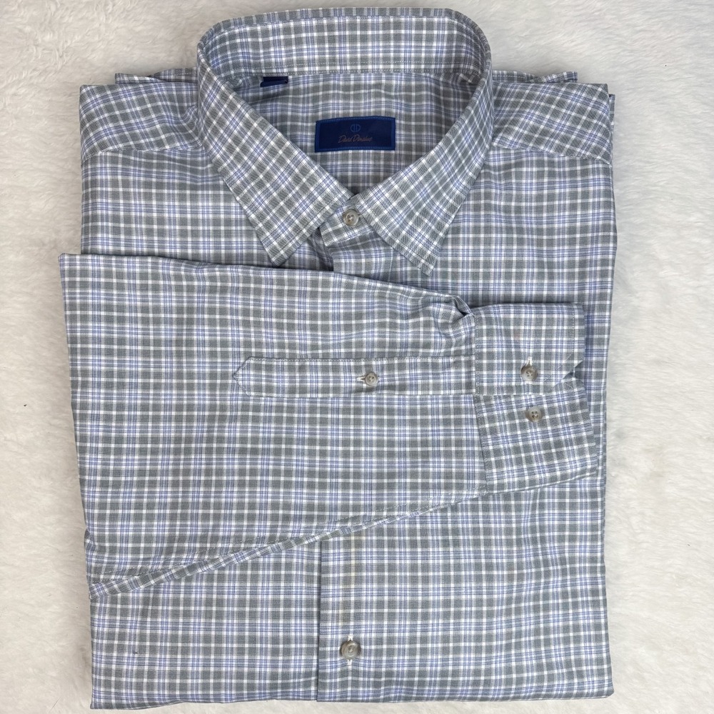 David Donahue Shirt Mens XXL Green Plaid 100% Cotton Button Up NWOT
